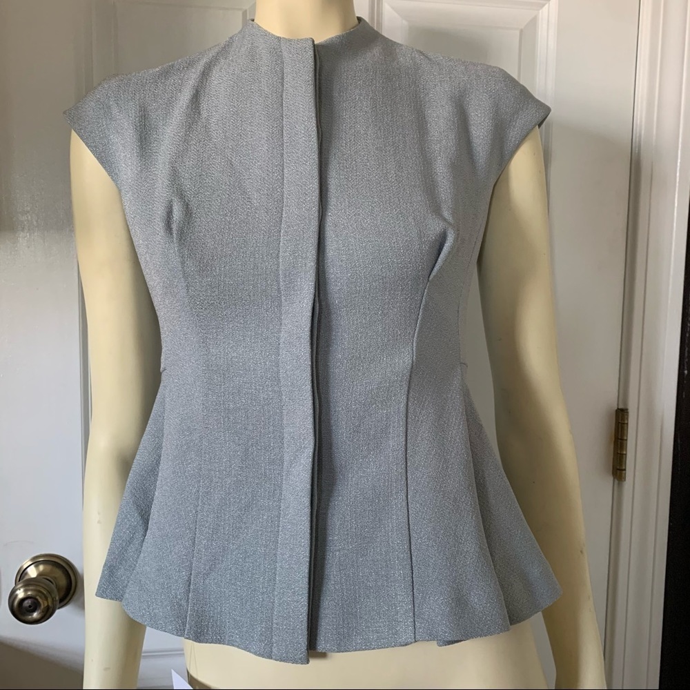 MM Lafleur Light Gray Structured Cap-Sleeve Peplum Jacket